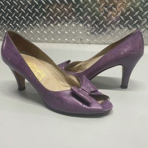 Ferragamo Vintage Purple Peep Toe Bow Pumps
